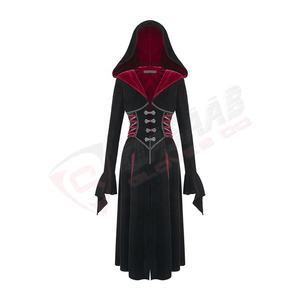 Abrigo Gótico Negro con Capucha Color Granate, de Terciopelo Sólido, Transpirable e Impermeable, de Algodón y Poliéster, con Mangas Acampanadas, para Verano - Product Image 1