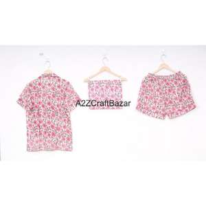 Conjunto de Pijama Corto para Mujer con Estampado Floral, 100% Algodón Puro, Suave, Transpirable, de Secado Rápido, con Cordón Ajustable - Product Image 4