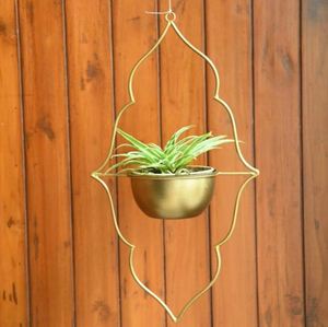 Customized Hanging Gold Metal Planter Holder Outdoor Window Decor <b>Plants</b> Flowers Pot Garden Home Yard Wholesale Made in India - Product Image 5