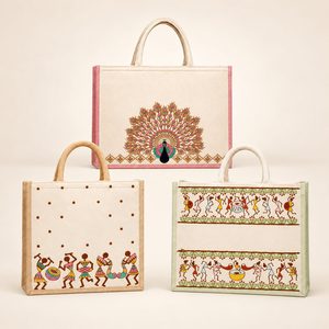 Kit d'échantillons de sacs de rangement brodés – 3 modèles disponibles – Emballage cadeau en coton et jute - Product Image 1