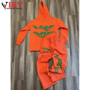 VIKY IND-Conjunto de chándal de dos piezas para hombre, sudaderas con capucha bordadas de algodón personalizadas, chándal apilado acampanado - Product Image 2