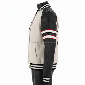 Veste universitaire pour femmes 320 Corps en laine polaire GSM avec manches en faux cuir Broderie personnalisée et logo en chenille Veste universitaire pour femmes - Product Image 3