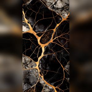 Carrelage mural et de sol en céramique émaillée haute brillance, effet Kintsugi noir et or, antidérapant, durable pour cuisines - Product Image 2