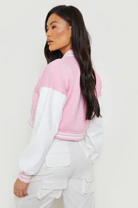 Veste universitaire unisexe tendance, coupe ample, col et poignets côtelés, manches contrastées, broderie personnalisée tendance, vêtements d'équipe scolaire - Product Image 2