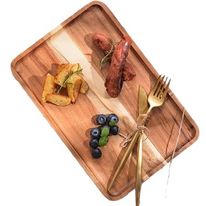 Bandeja de madera de acacia sólida hecha a mano de forma Rectangular de madera para compra a granel bandeja de servicio de comida de lujo de Venta caliente - Product Image 4