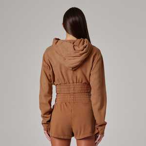 Sudadera con capucha corta para mujer, tela de algodón transpirable de ajuste personalizado, estilo cómodo de secado rápido para ropa de calle, sudaderas con capucha cortas informales para mujer - Product Image 4