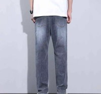 Erkekler için Bol Paçalı Yüksek Bel Kot Pantolon Pamuklu Denim Sokak Modası Yıkanmış Geniş Paça Uzun Düz Kış/İlkbahar Modası Pantolon
