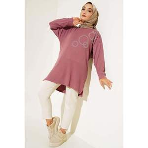 Tunique oversize Rose poussiéreuse manches longues pierres brillantes grande taille femmes Style Boho col carré Design translucide occasions de jour - Product Image 4