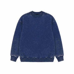 Men Acid Wash Drop Shoulder Sweatshirts 100% Cotton French Terry Unisex Crewneck <b>Mock</b> <b>Neck</b> 450GSM Sweatshirt For Men - Product Image 2