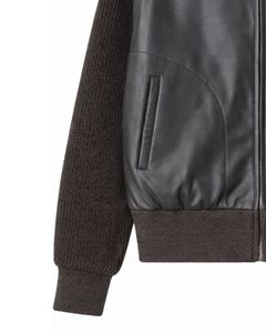 เสื้อแจ็คเก็ตหนังเทียมสีเทาถ่านพรีเมียม แขนถัก ซิปหน้า สำหรับผู้ชาย คอริบ แต่งลำลอง สำหรับฤดูหนาว เสื้อคลุมแฟชั่นทันสมัย - Product Image 5