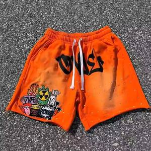 Cordón Puff estampado ropa de calle corta desgastado sol desteñido ácido lavado algodón francés Terry Fitness entrenamiento sudor pantalones cortos para hombres - Product Image 2