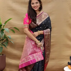 ผ้าไหมนุ่มบริสุทธิ์ผ้าไหมผ้าสารีด้ายทองคําบริสุทธิ์ทํางานขอบคมชัดด้วยเสื้อผ้าผ้าฝ้ายแบบดั้งเดิมสวมใส่ผ้าสารี - Product Image 1