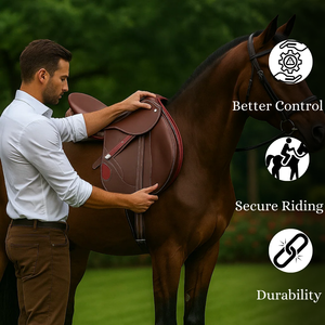 Silla de Montar de Cuero Puro y Suave |   Diseño Clásico de Silla de Montar Inglesa |   Cómoda Silla de Montar a Caballo |   Calidad Premium y Buen Precio - Product Image 3