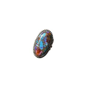 Vente en gros de bague de mariage pour femme en argent sterling massif 925 coupe ovale huître naturelle turquoise pierre précieuse serti de lunette en pierre à facettes - Product Image 2