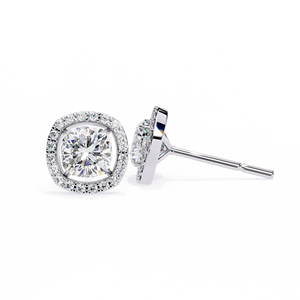 Boucles d'oreilles Halo en or rose avec diamants de laboratoire, dos vissé sécurisé, certifié IGI, ensemble de broches parfaites pour les fêtes. - Product Image 2