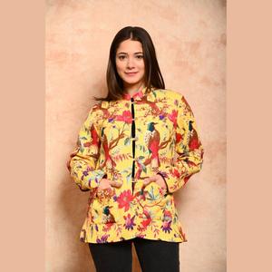 Women's Cotton Quilted <b>Jacket</b> Floral Print Hooded Outerwear for Spring Autumn Seasons XL Size <b>Blazer</b> Style Soft <b>Leather</b> Shell - Product Image 5