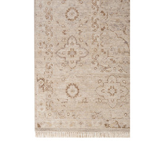 Alfombra de Lana Anudada a Mano Viscaya Ivory con Patrón Rectangular Abstracto/Medallón Tabriz para Sala de Estar, Pasillo, Hogar EA-1507 (CS-01) - Product Image 4
