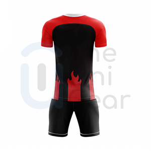 Conjunto de Camiseta y Pantalones Cortos de Fútbol Unisex Rojo y Negro, Cuello en V, Secado Rápido, Transpirable, Poliéster, Ajuste Atlético, Logotipo Frontal Sublimado - Product Image 5