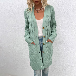 Nouveau Cardigan en Tricot pour <span class=keywords><strong>Femme</strong></span> Automne Hiver 2026 - Pull Long Torsadé, Boutonné, Motif Pluie Légère, Exportation UE/US - Product Image 5
