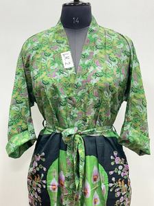 Nuevo Diseño de Bata de Seda Bohemia para Verano, Estilo Sari, con Cuello en V, Cierre con Cordón, Mangas Largas, Camisón - Product Image 3