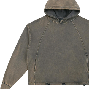 Sudadera con capucha marrón caqui lavado con ácido, ropa de calle de gran tamaño, Jersey de algodón pesado Unisex, Sudadera con capucha, ajuste holgado, ventas Vintage - Product Image 3