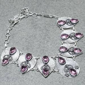 Elegante collar de cadena de eslabones chapados en plata 925 hermosa piedra kunzita Rosa declaración joyería de moda para Mujeres Cristianas - Product Image 2