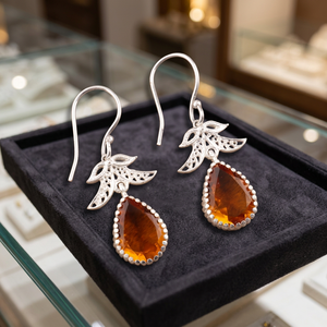 Niharika Gems <b>Women</b>’s 925 Sterling Silver Bohemian Drop Earrings Geometric Pattern Citrine Bezel <b>Set</b> Handmade Dangle Earrings - Product Image 2