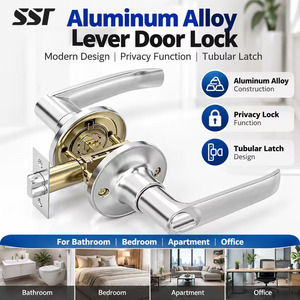 Serrure de porte moderne en alliage d'aluminium avec poignée à levier, style américain, avec rosette ronde pour salle de bain et chambre à coucher - Product Image 1
