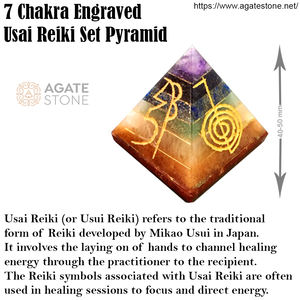 Pirámide de Reiki Usui grabada de 7 Chakras Bonded Divine con piedras pulidas para la atracción del amor, curación y decoración de meditación - Product Image 3