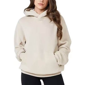 Pull en molleton tricoté uni pour femme, 100 % coton, léger, respirant, à capuche, manches longues, coupe ample et oversize, pour l'hiver - Product Image 1