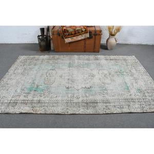 Alfombra Turca Vintage Ecológica de 4.8x8 pies, Azul y Blanca con Diseño Floral, de Lana con Base de Látex - Product Image 3