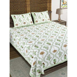 ผ้าปูเตียงผ้าฝ้ายพิมพ์ลาย Sanganeri จากอินเดียผ้าปูเตียงขนาดคิงไซส์225x270ซม. ลายแซฟไฟร์39แผ่นเข้ารูปและแบน - Product Image 1