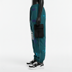 กางเกงวินด์เบรกเกอร์ผู้หญิง เนื้อผ้านุ่ม โพลีเอสเตอร์ ผ้าวินด์เบรกเกอร์ สีเขียวอมฟ้า แผงสีดำ โลโก้กราฟิกแบบกำหนดเอง กางเกงผู้หญิง - Product Image 3