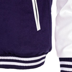 Chaqueta Varsity Letterman personalizada inspirada en los años noventa con cuerpo de lana azul marino Blanco Mangas de cuero real CollegeBaseballjacket para hombres - Product Image 4