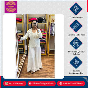 Premium Quality Elegant Design Indian Ethnic Wear Chinon & Embroidery Cording Work Trending Party Wear <b>Shrug</b> and Palazzo - Product Image 6