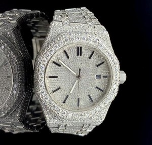 VVS1 Moissanite or blanc diamant montre mécanique automatique pour adultes boîtier unique en acier inoxydable avec fenêtre de cadran - Product Image 1