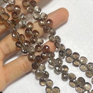 Cuentas de Briolette de cuarzo ahumado en forma de corazón de 7mm, piedras preciosas marrones calibradas para la fabricación de joyas - Product Image 4