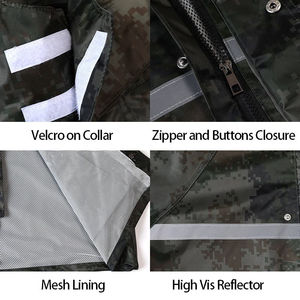 Trajes de lluvia transpirables sublimados con estampado de camuflaje, chubasquero y pantalones con cremallera en el pecho y cinta reflectante - Product Image 5