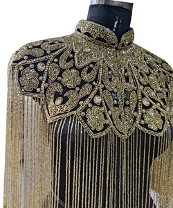 Bán Buôn Thiết Kế Đính Cườm Ponchos Vàng Lấp Lánh Tay Tua Áo Thêu Tua Multiwearable Top Đảng Mùa Thu Mùa Xuân - Product Image 2