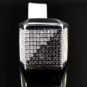 VVS Moissanite แหวนฮิปฮอปประดับเพชร, แหวนเงินชุบสี่เหลี่ยมสำหรับผู้ชายและผู้หญิง - Product Image 1