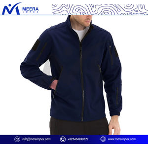 2025 dernière conception hommes Softshell veste Logo personnalisé tissu respirant solide couleur marine col montant bas quantité minimale de commande vestes d'extérieur - Product Image 2