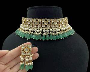 Elegante conjunto de perlas y gargantilla Royal Kundan gargantilla con pendientes para mujeres niñas para compromiso de boda - Product Image 3