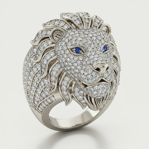 Bague de fiançailles pour homme en moissanite ronde de 5.00 carats avec lion Hip Hop en argent sterling 925 plaqué or blanc de qualité supérieure - Product Image 2