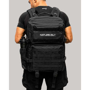 Hustlers Only Black Tactical Backpack Polyester Physiological Curve Back Side Pocket Durable <b>Rucksack</b> Waterproof 20-36L Unisex - Product Image 1
