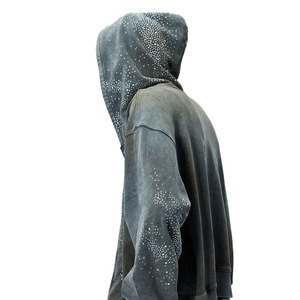 Ropa de calle de calidad superior para hombre, sudaderas con capucha de diamantes de imitación lavados con ácido, tela de rizo francés, sudaderas con cremallera y logotipo personalizado - Product Image 5