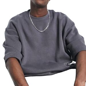 Alta calidad 100% algodón hombres francés Terry camiseta venta al por mayor personalizable acanalado cuello redondo manga corta 260 gramos sudadera - Product Image 2