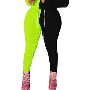 OEM/ODM Logotipo personalizado 100% Fleeced 2 tonos Color Mujeres Jogger Suit Casual Sudadera con capucha y pantalones Conjunto - Product Image 2