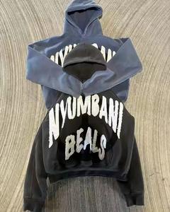 Fabricante lavado con ácido Vintage parche bordado desgastado apliques Unisex pulóver sudaderas térmicas Sun Faded Hoodies hombres - Product Image 4