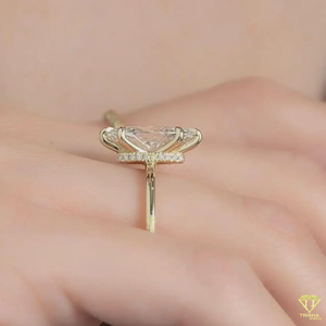 Anillo solitario de corte Marquesa, anillo de compromiso minimalista, moissanita chapada en oro de 14 quilates o anillo de diamante cultivado en laboratorio para mujer - Product Image 4