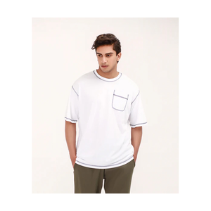 2025 venta al por mayor OEM personalizado blanco 100% algodón hombres camisetas ajuste suelto cuello redondo High Street estilo 180 GSM camiseta Unisex - Product Image 6